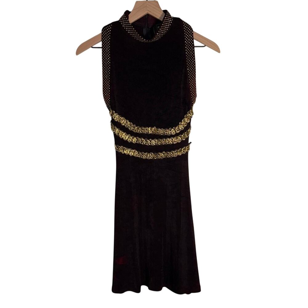 VINTAGE WILFINE OF PARIS 90s Y2K stud mugler gautier style brown bodycon dress S
